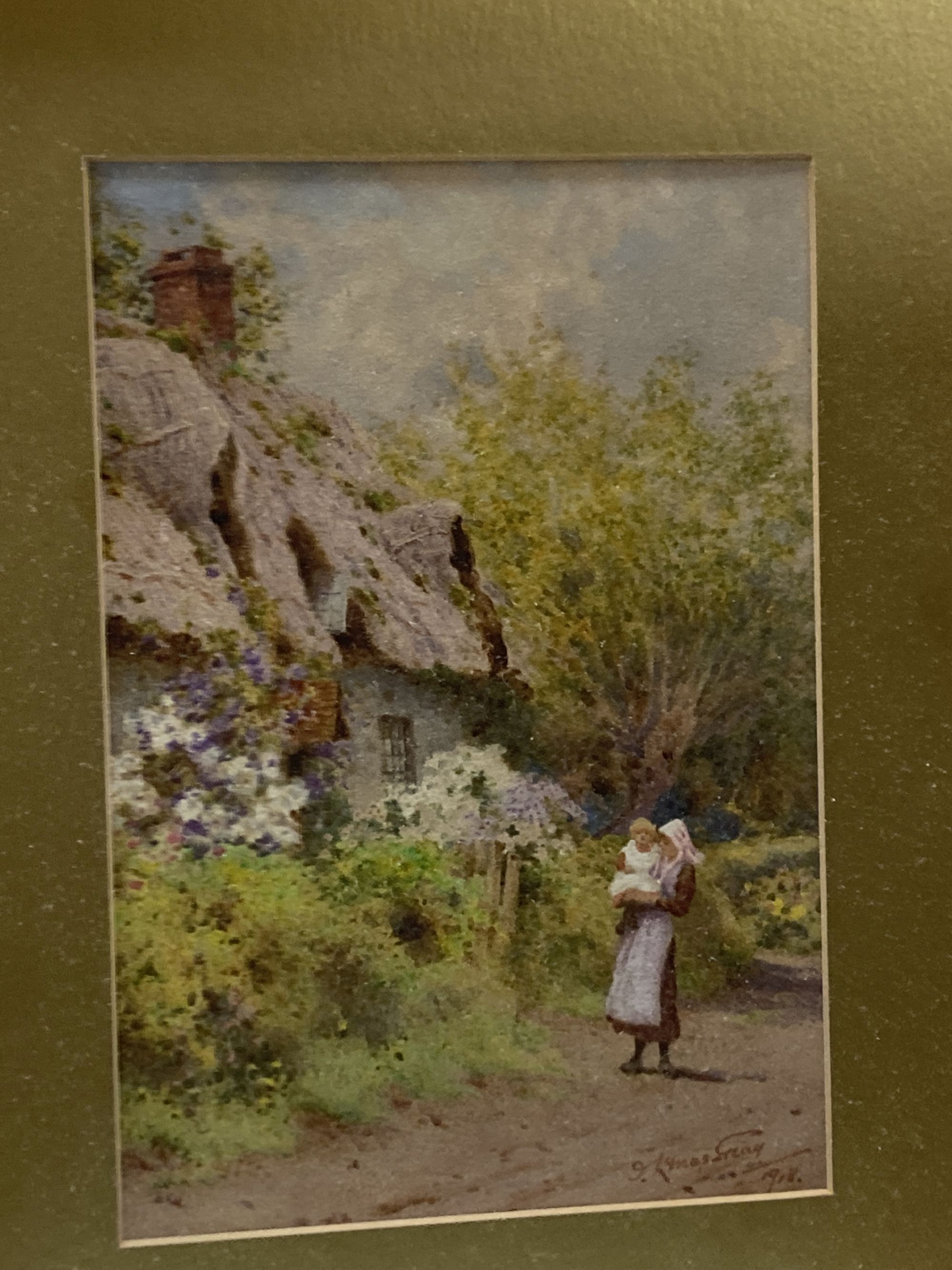 John Abernethy Lynas-Gray (b.1869), four watercolours, Thatched cottages and flower gardens, signed and dated 1918-19-21, 25 x 17cm